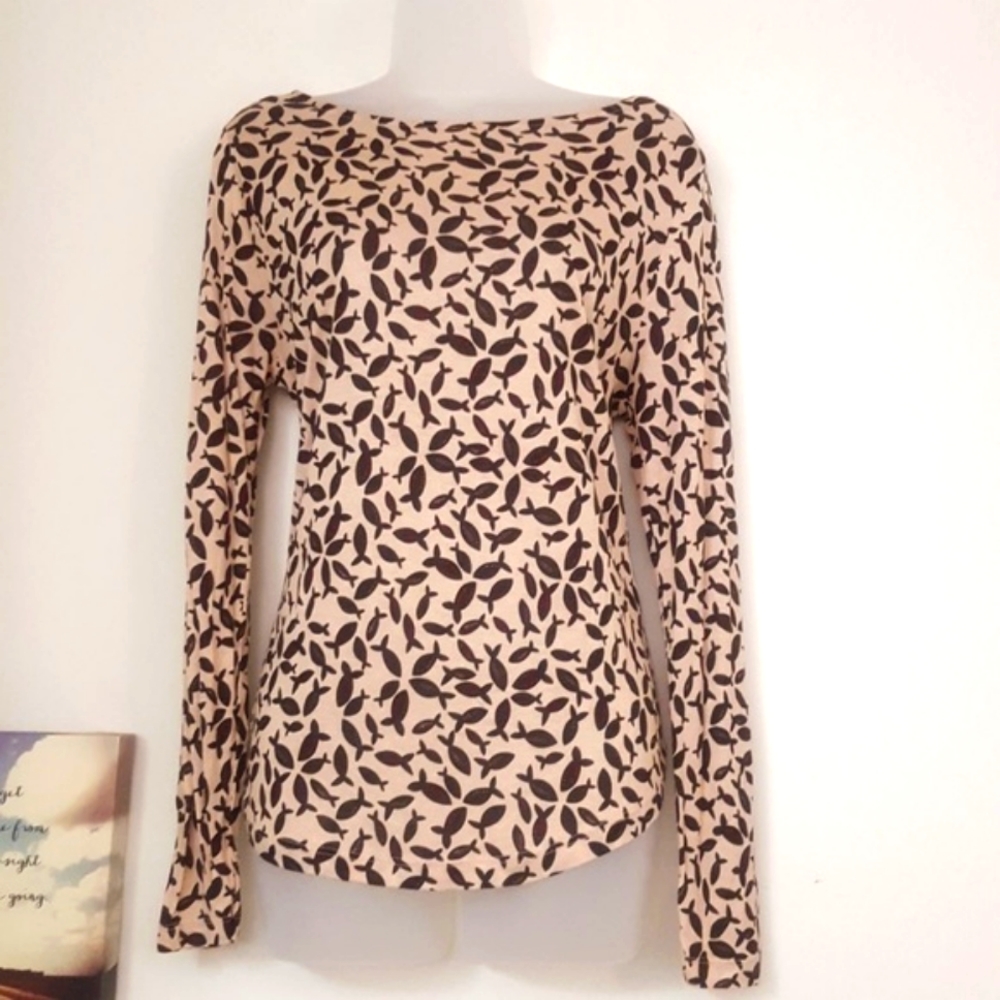 NWT Long Sleeved Peach Printed Top